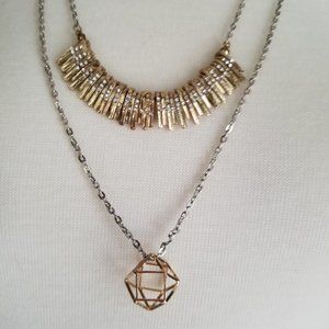 NWOT LOFT 2 LAYER GOLD SILVER CRYSTALS NECKLACE
